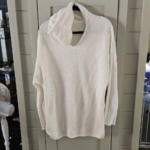 NO TAG COTTON Cream Hooded Textured Long  Sweater PTP 21+